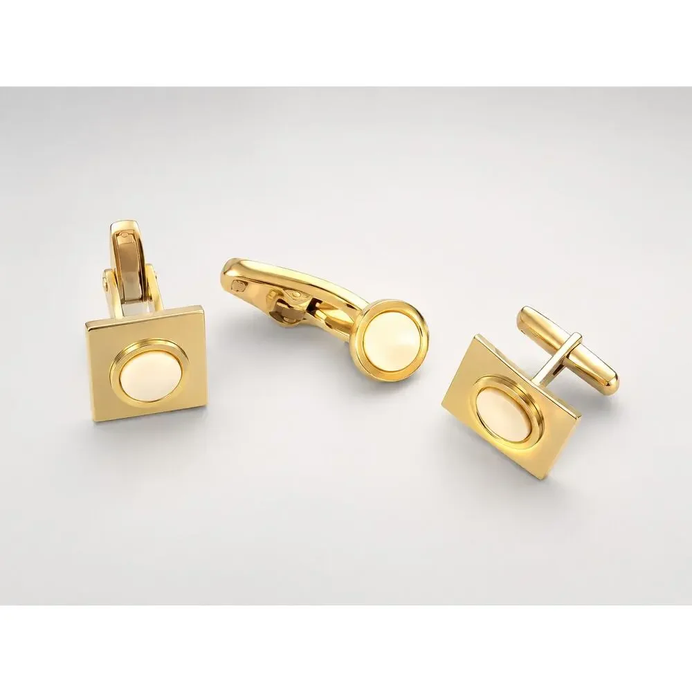 Vintage Cufflinks Tie Clip Set‎ Pearlized Lucite Gold Tone Classic Men’s Jewelry